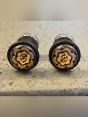 Sacral Chakra Yellow and Black Stud Earrings